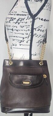 HCL Germany Vintage Leather Bucket Shoulder Bag Gold Chain Front Flap Brown